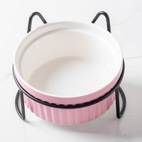 HKM-1360189 Sky Blue, Gorgeous Pink, Elegant White Ceramic Double or Single Bowl Pet Water Feeder with Bracket