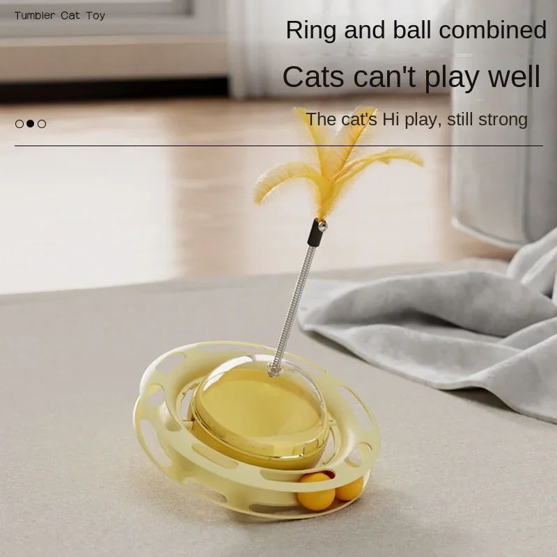 HKM-136083 Funny Cat Educational Toy Cat UFO Tumbler Turntable Self-entertainment To Boredom With Feather Amusement Board