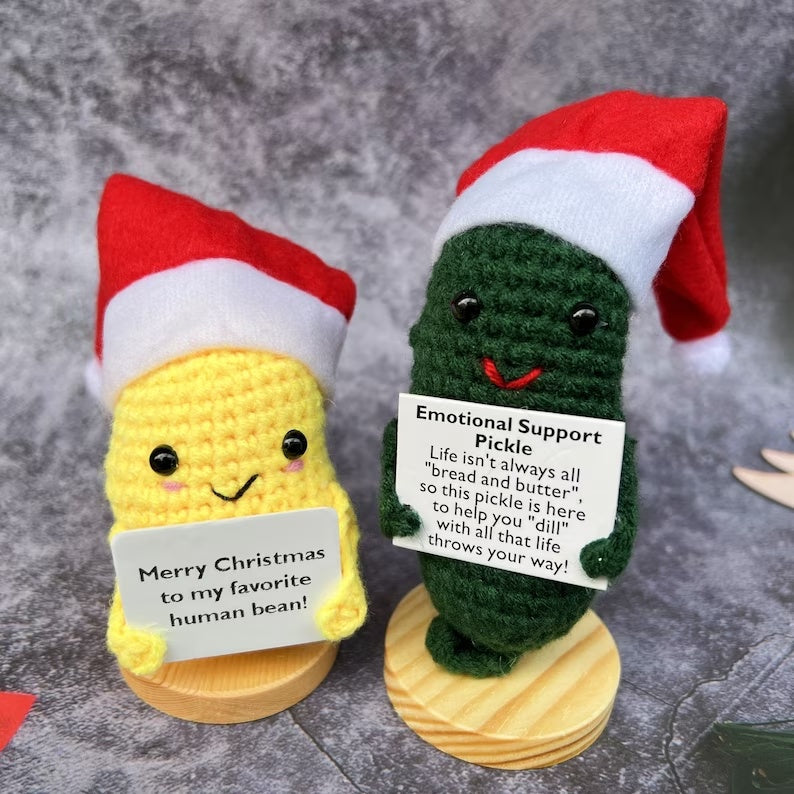 HKM-136083 Handmade Plush Christmas Gift in Yellow and Green with Base
