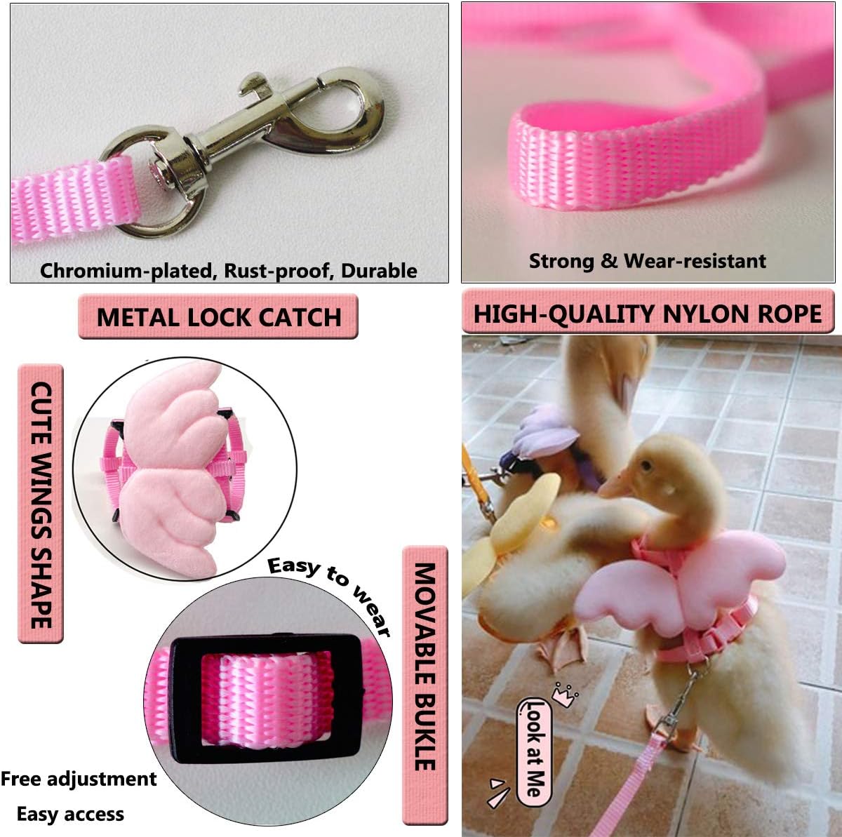 HKM-1361469 Adjustable Harness with Wings and Leash for Chickens, Ducks, Geese, Hens, and Small Pets