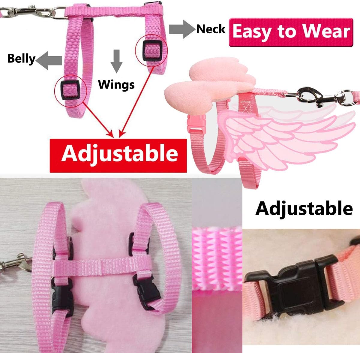 HKM-1361469 Adjustable Harness with Wings and Leash for Chickens, Ducks, Geese, Hens, and Small Pets