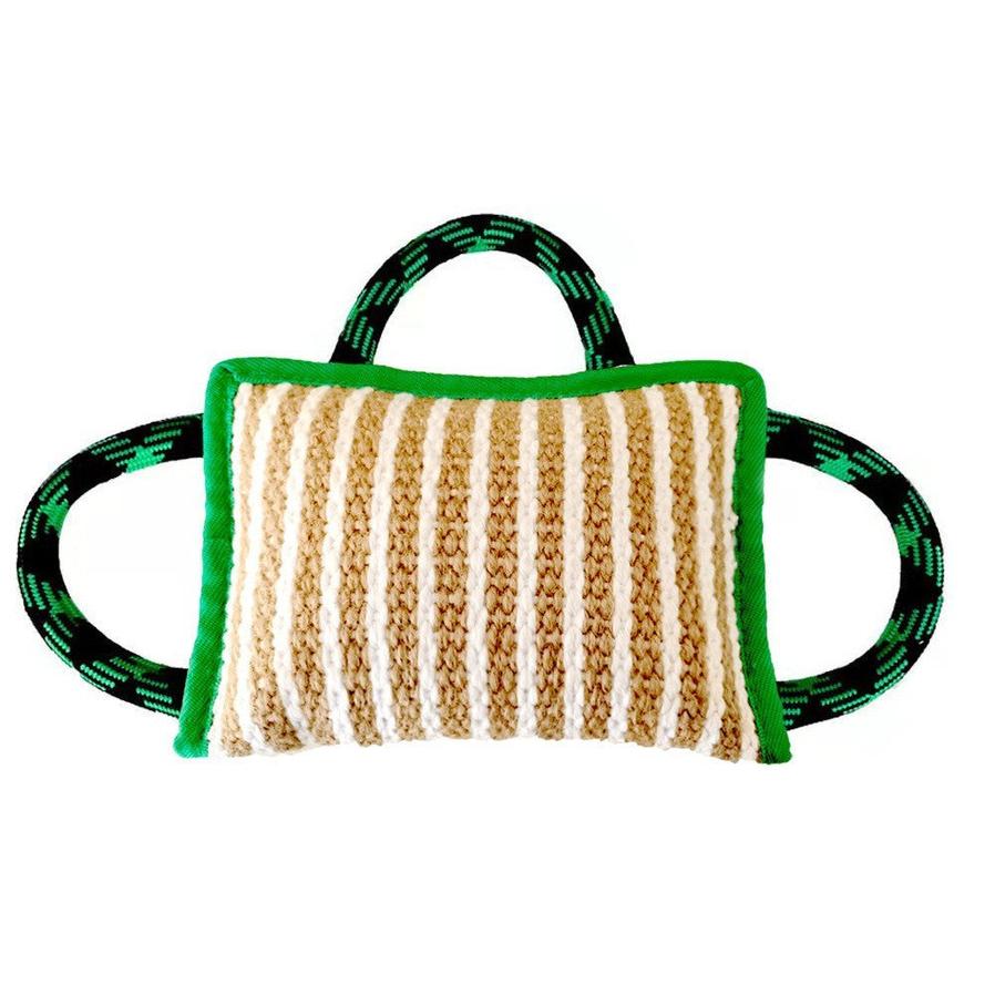 HKM-136339 Interactive Dog Jute Bite Pillow with 3 Handles for Tug-of-War Play and Training, Medium to Large Dogs
