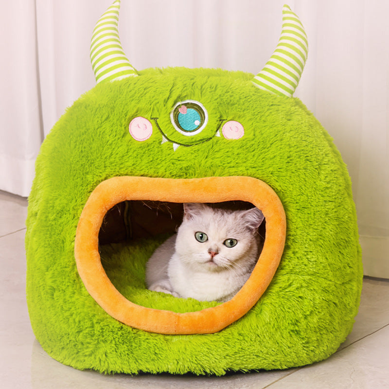HKM-1364029 Cozy Fully Enclosed Cartoon Monster Pet Bed for Dogs and Cats - Soft and Warm for All Seasons