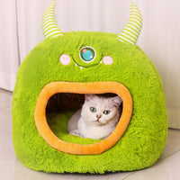 HKM-1364029 Cozy Fully Enclosed Cartoon Monster Pet Bed for Dogs and Cats - Soft and Warm for All Seasons