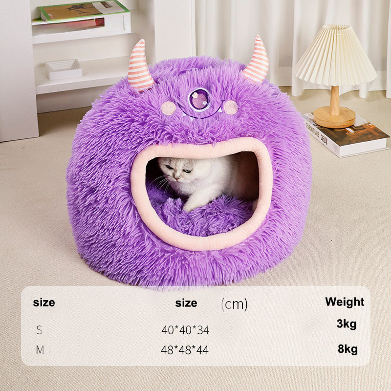 HKM-1364029 Cozy Fully Enclosed Cartoon Monster Pet Bed for Dogs and Cats - Soft and Warm for All Seasons