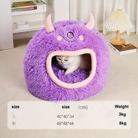 HKM-1364029 Cozy Fully Enclosed Cartoon Monster Pet Bed for Dogs and Cats - Soft and Warm for All Seasons