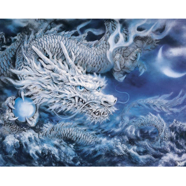 HKM-136467 Frameless Digital Oil Painting - Ice Dragon, 40X50CM, Animal Art on Linen