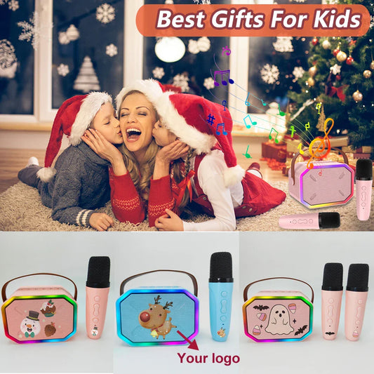 HKM-136467 Portable Mini Speaker with Wireless Dual Microphone for Karaoke and Audio Playback