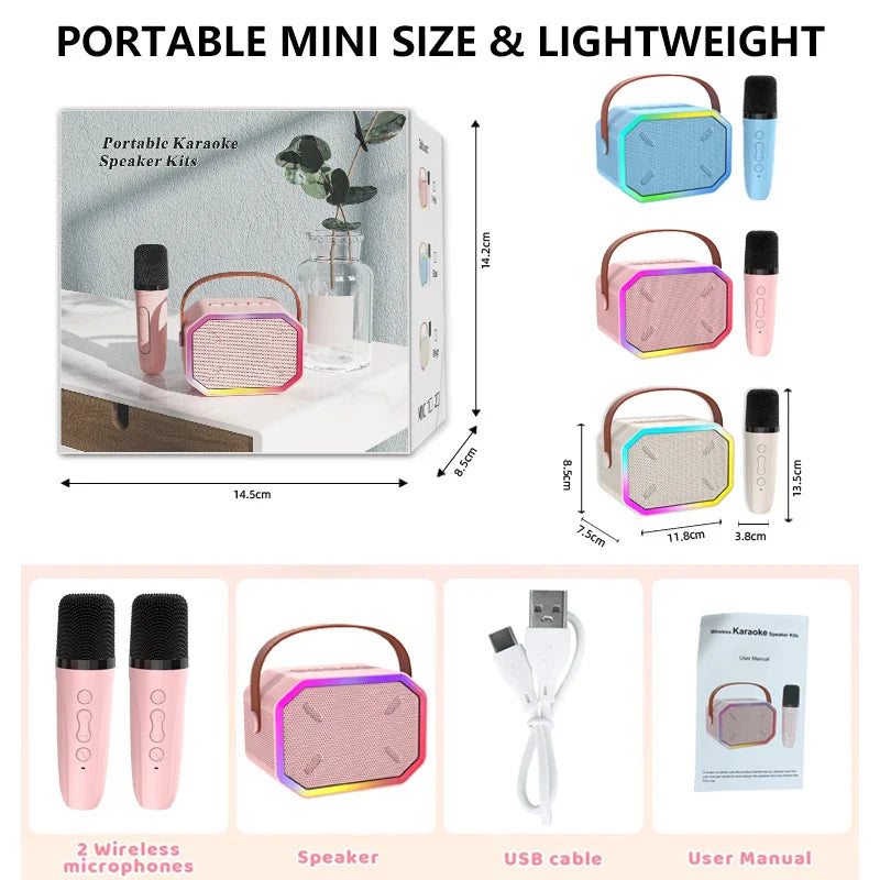 HKM-136467 Portable Mini Speaker with Wireless Dual Microphone for Karaoke and Audio Playback