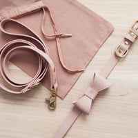 HKM-1365053 Cute Bow Collar and Leash Set for Pets - Fashionable Cotton Design in Blue and Pink