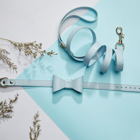 HKM-1365053 Cute Bow Collar and Leash Set for Pets - Fashionable Cotton Design in Blue and Pink