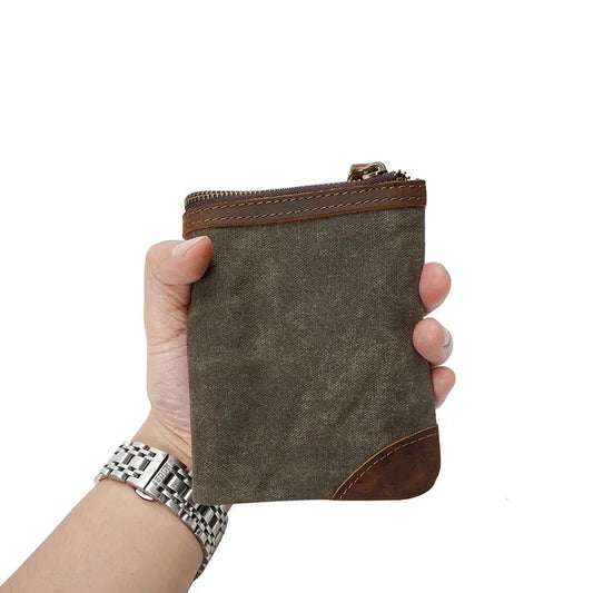 HKM-136531 Handmade Retro Waterproof Oil Wax Canvas Wallet for Men - Foldable Short Design