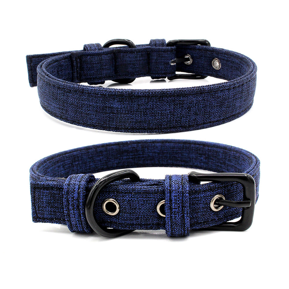 HKM-1365565 Colorful Double Layer Canvas Dog Collar with Traction Leash - Durable and Reflective