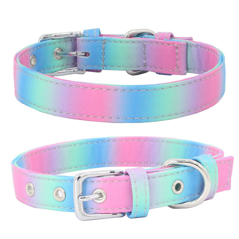 HKM-1365565 Colorful Double Layer Canvas Dog Collar with Traction Leash - Durable and Reflective