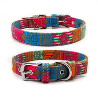 HKM-1365565 Colorful Double Layer Canvas Dog Collar with Traction Leash - Durable and Reflective