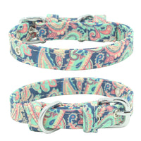 HKM-1365565 Colorful Double Layer Canvas Dog Collar with Traction Leash - Durable and Reflective