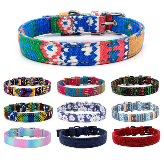 HKM-1365565 Colorful Double Layer Canvas Dog Collar with Traction Leash - Durable and Reflective