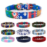 HKM-1365565 Colorful Double Layer Canvas Dog Collar with Traction Leash - Durable and Reflective