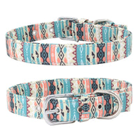 HKM-1365565 Colorful Double Layer Canvas Dog Collar with Traction Leash - Durable and Reflective