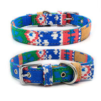 HKM-1365565 Colorful Double Layer Canvas Dog Collar with Traction Leash - Durable and Reflective