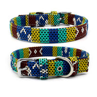HKM-1365565 Colorful Double Layer Canvas Dog Collar with Traction Leash - Durable and Reflective