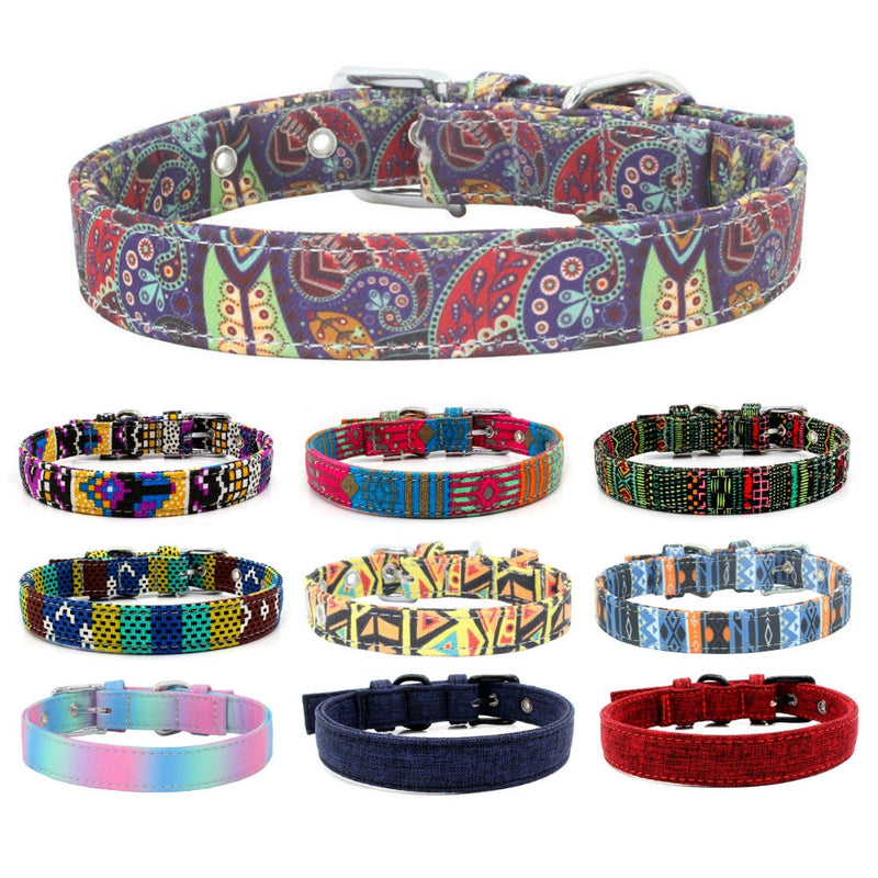 HKM-1365565 Colorful Double Layer Canvas Dog Collar with Traction Leash - Durable and Reflective