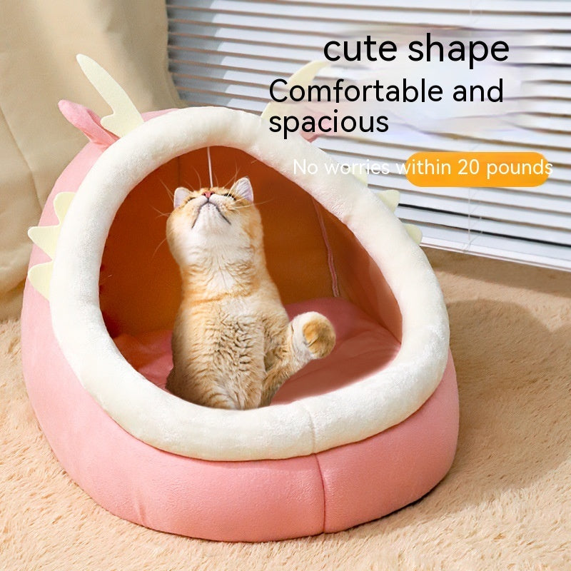 HKM-1365821 Cozy Semi-Enclosed Cat Nest for Winter Warmth - Available in Pink, Gray, and Green