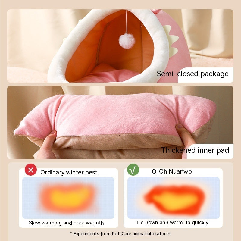 HKM-1365821 Cozy Semi-Enclosed Cat Nest for Winter Warmth - Available in Pink, Gray, and Green