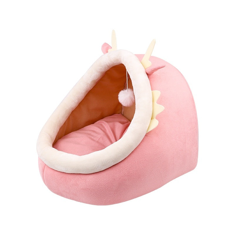 HKM-1365821 Cozy Semi-Enclosed Cat Nest for Winter Warmth - Available in Pink, Gray, and Green