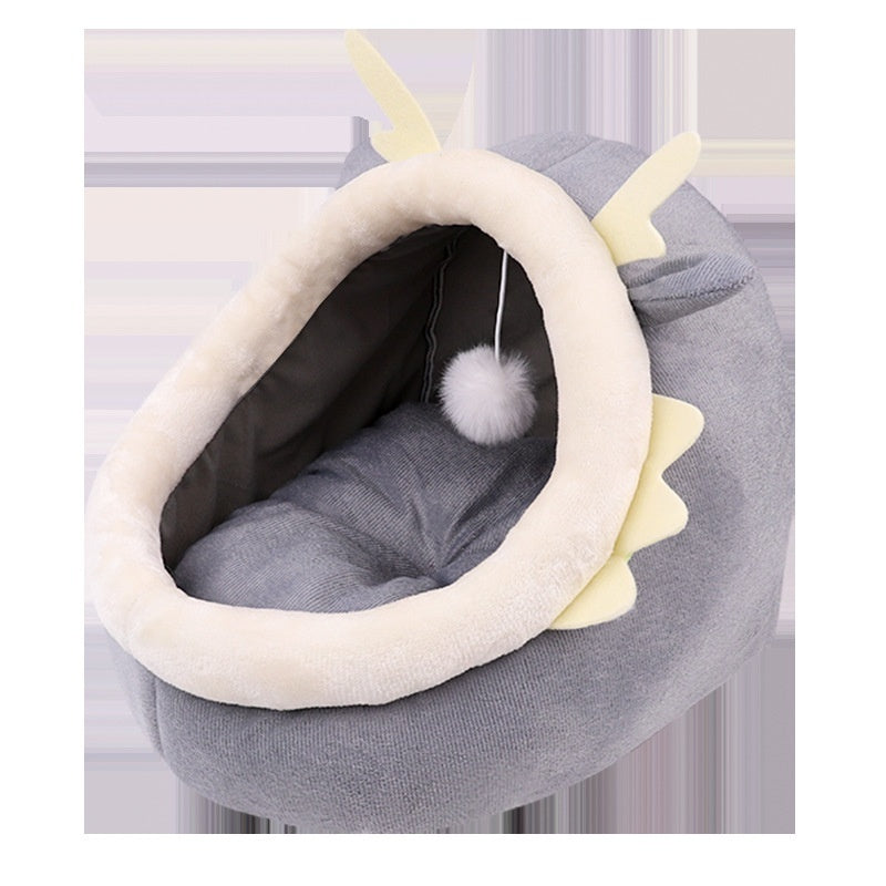 HKM-1365821 Cozy Semi-Enclosed Cat Nest for Winter Warmth - Available in Pink, Gray, and Green