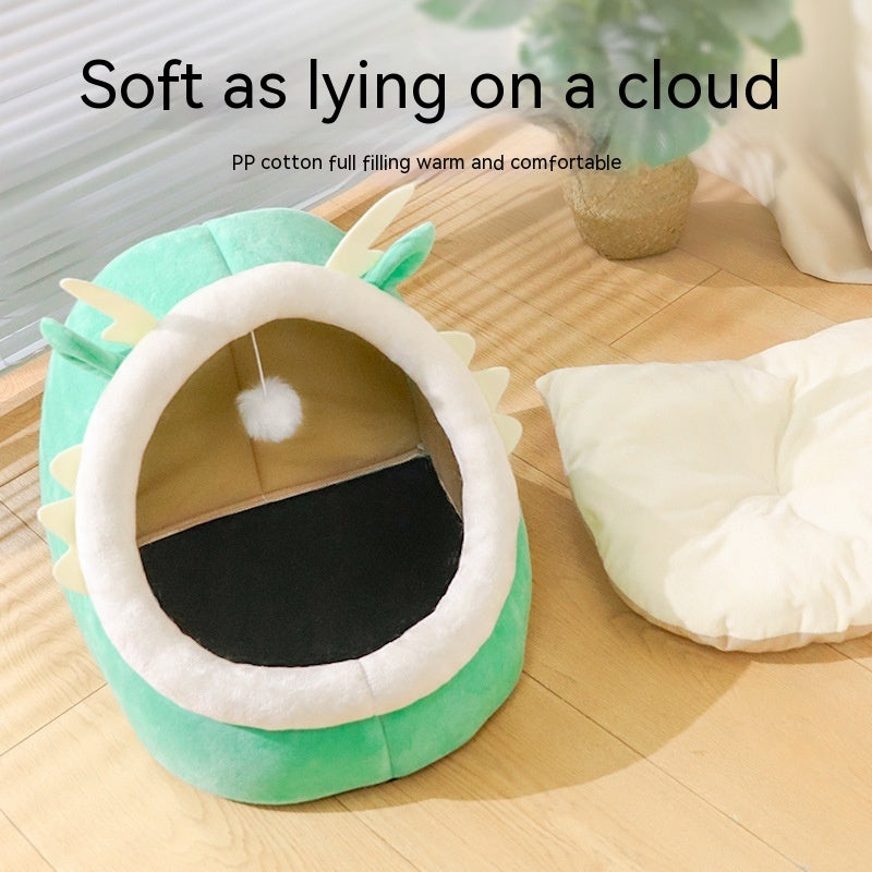 HKM-1365821 Cozy Semi-Enclosed Cat Nest for Winter Warmth - Available in Pink, Gray, and Green
