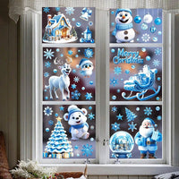 HKM-136595 Double-Sided Christmas Window Stickers featuring Blue Gnome and Snowflakes – 9 Sheets of PVC Self-Adhesive Decor for Indoor and Garden Use