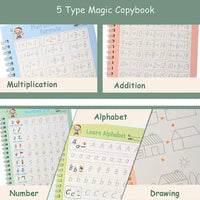 HKM-136595 Reusable Handwriting Practice Copybook for Kids - 5 Set Grooved Workbooks