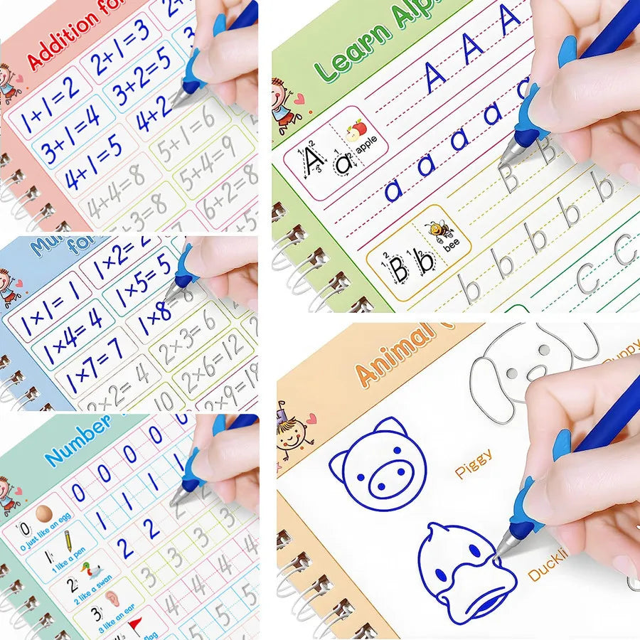HKM-136595 Reusable Handwriting Practice Copybook for Kids - 5 Set Grooved Workbooks