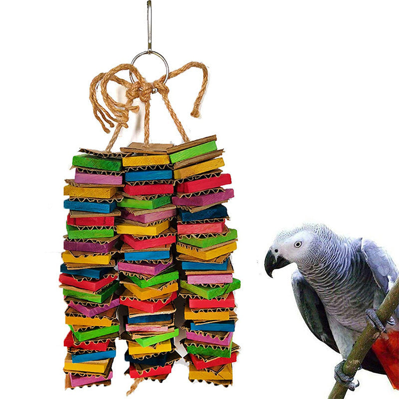 HKM-136723 Wooden Bird Gnawing Toy with Building Blocks and Three Strings