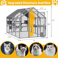 HKM-1367357 Large Outdoor Cat House and Cat Fence with Upgraded Waterproof Cover - Gray