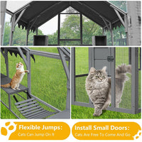 HKM-1367357 Large Outdoor Cat House and Cat Fence with Upgraded Waterproof Cover - Gray