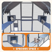 HKM-1367357 Large Outdoor Cat House and Cat Fence with Upgraded Waterproof Cover - Gray