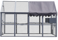 HKM-1367357 Large Outdoor Cat House and Cat Fence with Upgraded Waterproof Cover - Gray