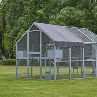 HKM-1367357 Large Outdoor Cat House and Cat Fence with Upgraded Waterproof Cover - Gray