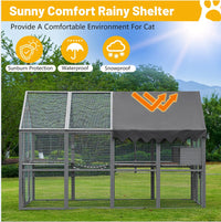 HKM-1367357 Large Outdoor Cat House and Cat Fence with Upgraded Waterproof Cover - Gray