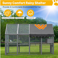 HKM-1367357 Large Outdoor Cat House and Cat Fence with Upgraded Waterproof Cover - Gray