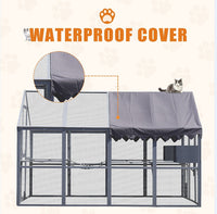 HKM-1367357 Large Outdoor Cat House and Cat Fence with Upgraded Waterproof Cover - Gray