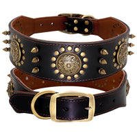 HKM-1367741 Durable Brown Leather Studded Dog Collar for Medium to Large Breeds