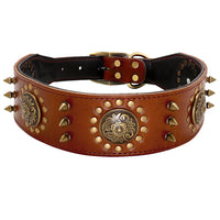 HKM-1367741 Durable Brown Leather Studded Dog Collar for Medium to Large Breeds
