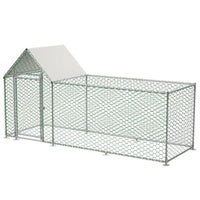 HKM-136787 Metal Chicken Coop 10x3FT Poultry Habitat Cage with Lid, UV Resistant and Waterproof Cover, Lockable Door, Silver Color