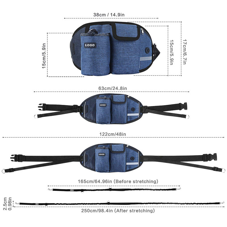 HKM-1367997 Hands-Free Dog Training Leash with Adjustable Waist Bag for Treats and Essentials