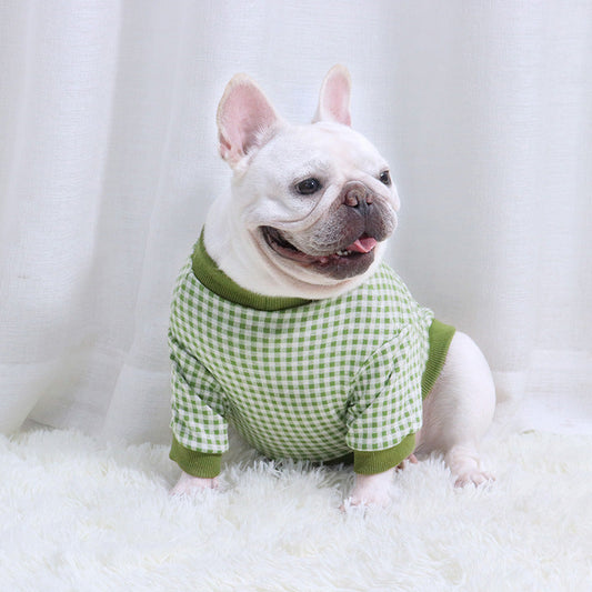 HKM-1370813 Plaid Plus Velvet Dog Sweater for Autumn and Winter in Orange, Gray, and Green