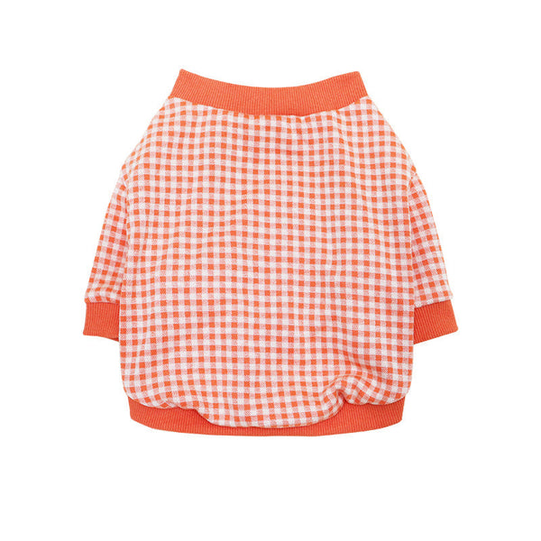 HKM-1370813 Plaid Plus Velvet Dog Sweater for Autumn and Winter in Orange, Gray, and Green
