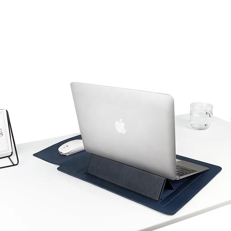 HKM-137171 Slim Waterproof PU Leather Laptop Sleeve with Stand and Mouse Pad